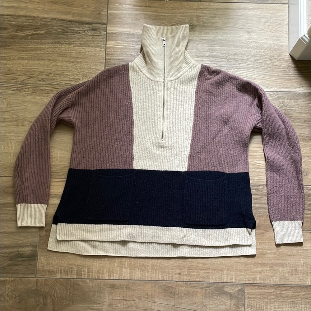 Madewell Sweater Womens S Merino Wool Blend Colorblock Half-Zip High Neck